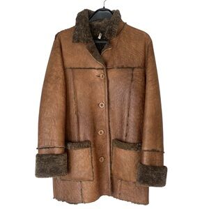 Vintage Brown 100% Sheepskin Leather/ Shearling Coat
